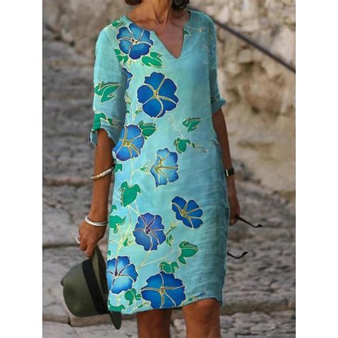 Купить Женское летнее свободное платье-миди с цветочным принтом, прямое ...