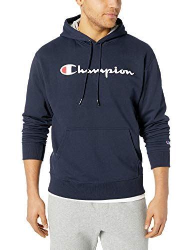 Champion Mens Graphic Powerblend Fleece Hood Navy Script X Large