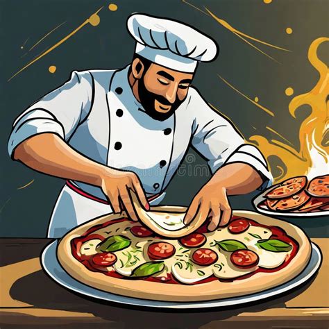 Chefs De Pizza Sonrientes Hechos Como Dibujos Animados Preparando Pizza