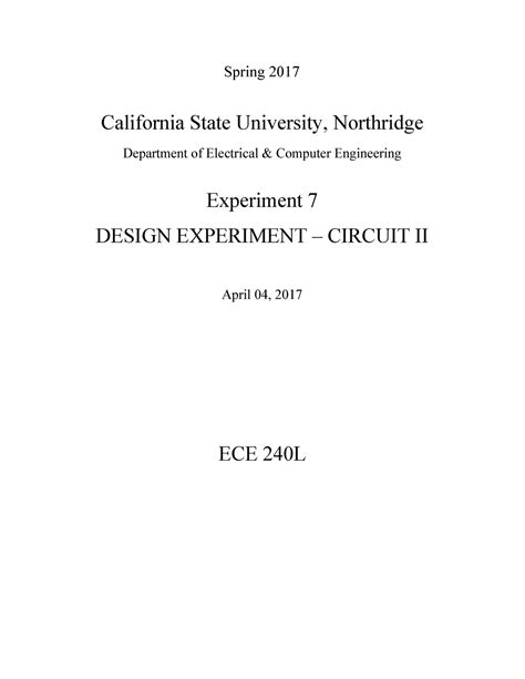 Ece L Experiment Design Experiment Circuit Ii Spring