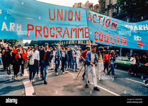Paris France High Angle Front Large Crowd People Gay Men Lesbians Marching In Gay Pride