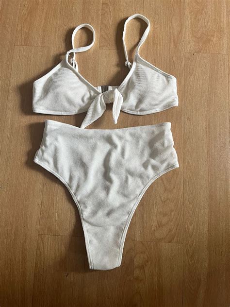 High Waisted White Bikini Women S Fashion Swimwear Bikinis Swimsuits On Carousell