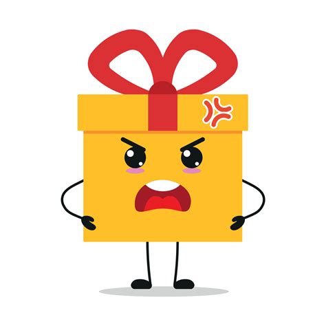 Cute angry gift box character. Funny mad gift box cartoon emoticon in