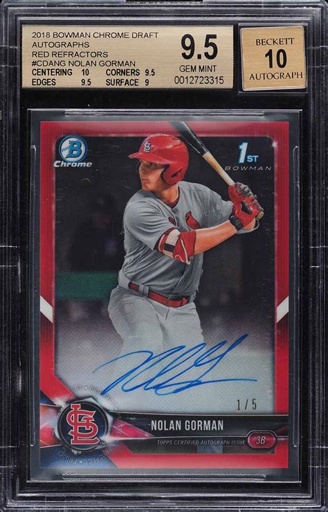 Bowman Chrome Red Refractor Nolan Gorman Rookie Auto Bgs