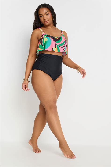 Yours Plus Size Pink Floral Print Frill Bikini Top Yours Clothing