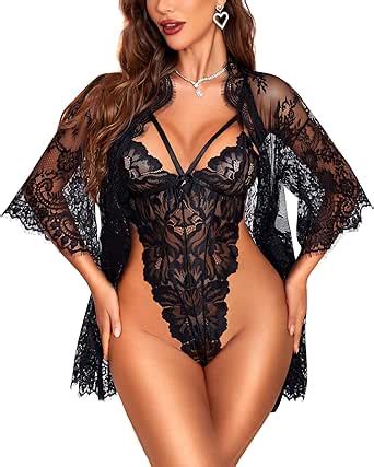 Amazon RSLOVE Sexy Womens Lingerie Set 2 Piece Lace Kimono Robe With Lace Teddy Lingerie
