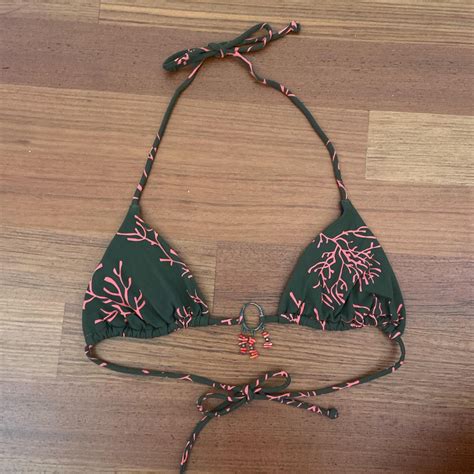 S Coral And Brown Bikini Top Some Wear On Depop