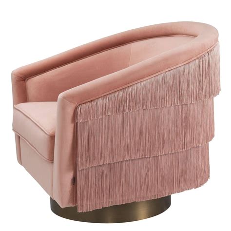 Fringe Nude Velvet Brass Swivel Armchair Avant Garde Furniture