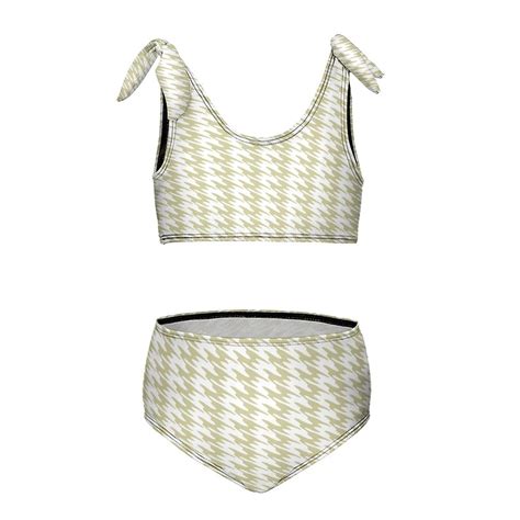 Aesthetic Green Beige And White Ripple Girl S Piece Bikini Set Beach Sport Swimsuit Swimwear