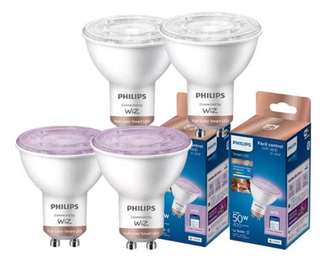 Set 4 Philips Smart Gu10 Wiz Wifi Multicolores Google Matter