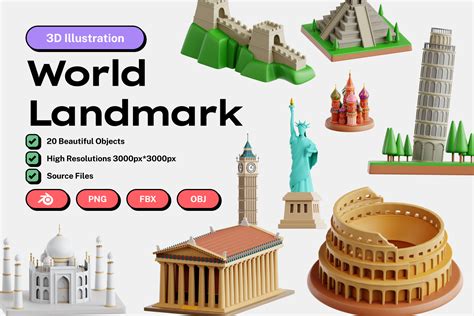 World Landmark 3d Illustration Pack 20 Buildings 3d Illustrations