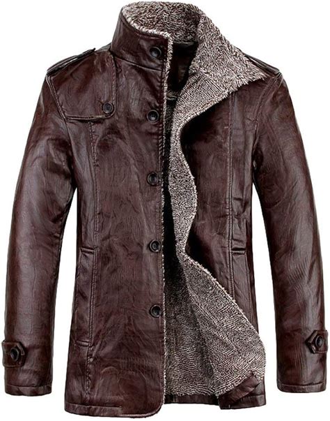 Saoye Fashion Missfox Mode Herren Stehkragen Pu Leder Parka Jacke