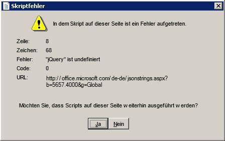 Skriptfehler beim Öffnen der Onlinehilfe von Office 2013 - Administrator
