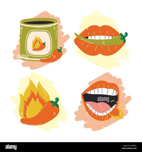 Hot Chili Pepper Sauces Symbol Set Design Of Spicy Vegetable And Food