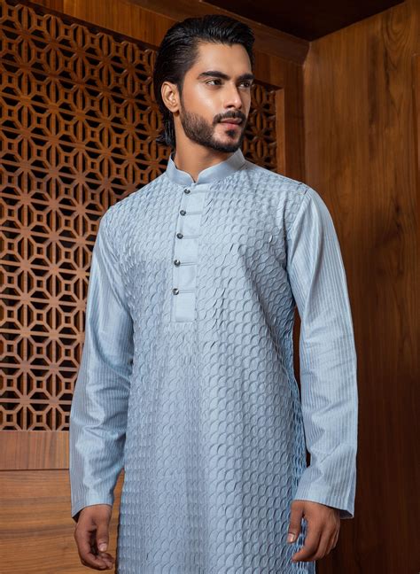 Frost Blue Shell Tucks Kurta Set Darshika Menswear