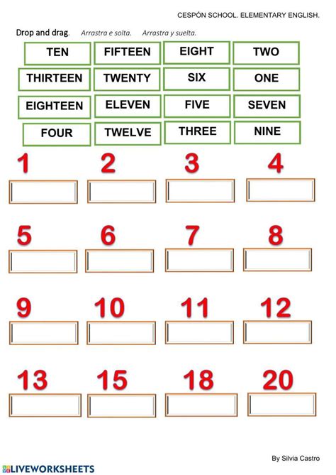 Numeros De 1 A 20 Ingles