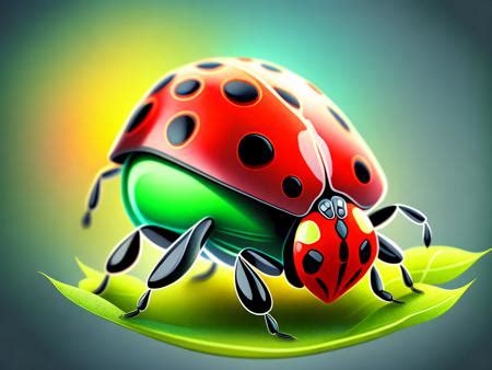 A Lady Bug Sitting On Top Of A Green Leaf Image Design Id