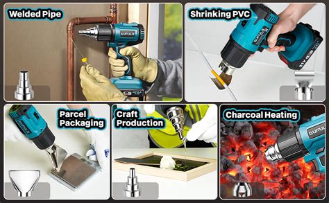 Dufuls Cordless Heat Gun Hot Air Gun Kit W Pcs Battery Portable Nozzle Max F Heat
