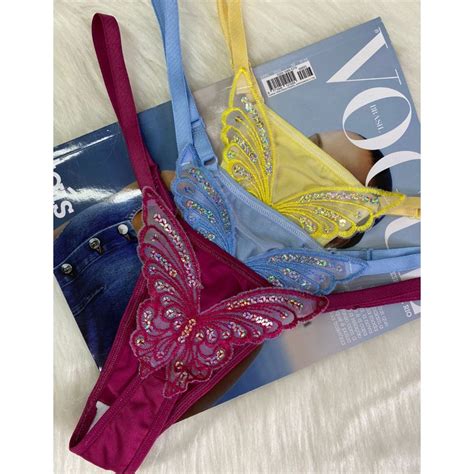 Calcinha Tanga Fio Borboleta Lingerie Sexy Regulagem Langerie
