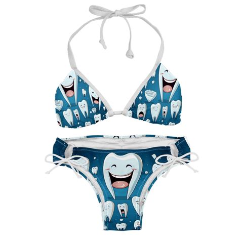 Tiny Teeth Swim Wear Bikini Set With Detachable Sponge Adjustable Strap Two Pack For