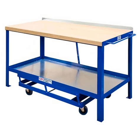 Mobile Workbench With Hard Wooden Top Sturdy And Portable Workspace