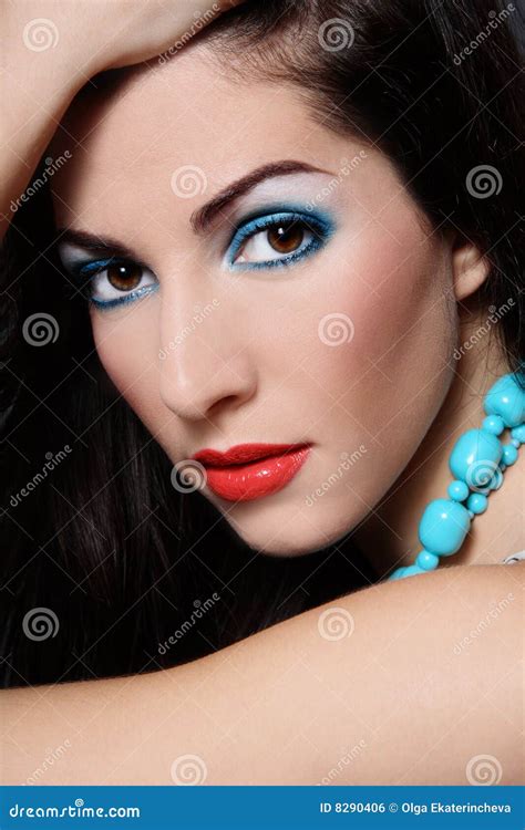 Brunette With Turquoise Beads Stock Photo Image Of Charming Model 8290406