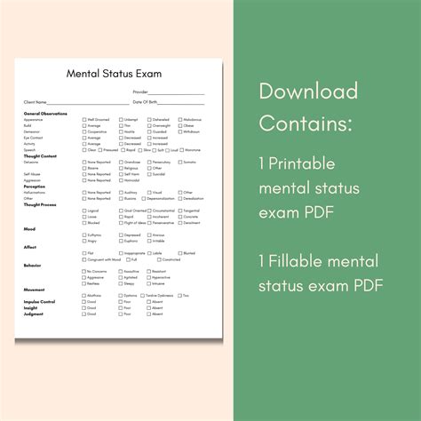 Mental Status Exam Template Pdf Fillable Printable Social Workers Psychiatrists Mental