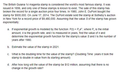 Solved The British Guiana 1c magenta stamp is considered the | Chegg.com