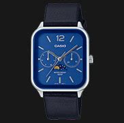 Casio General MTP M305L 2AVDF Men Moon Phase Blue Dial Black Leather