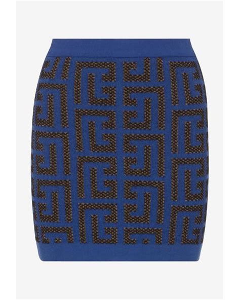 Balmain Pharaoh Monogram Knit Mini Skirt In Blue Lyst UK