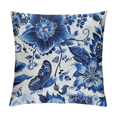 Chilfamy Blue And White Throw Pillow Covers Chinoiserie Pillow Cover