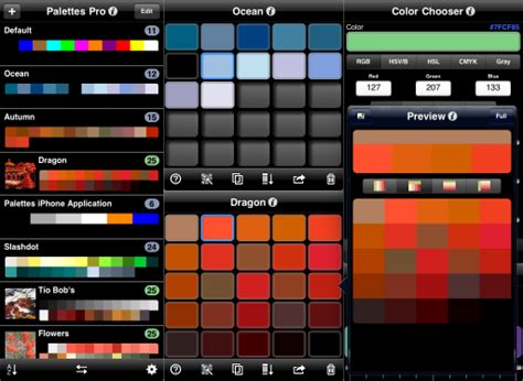 palettes screenshots