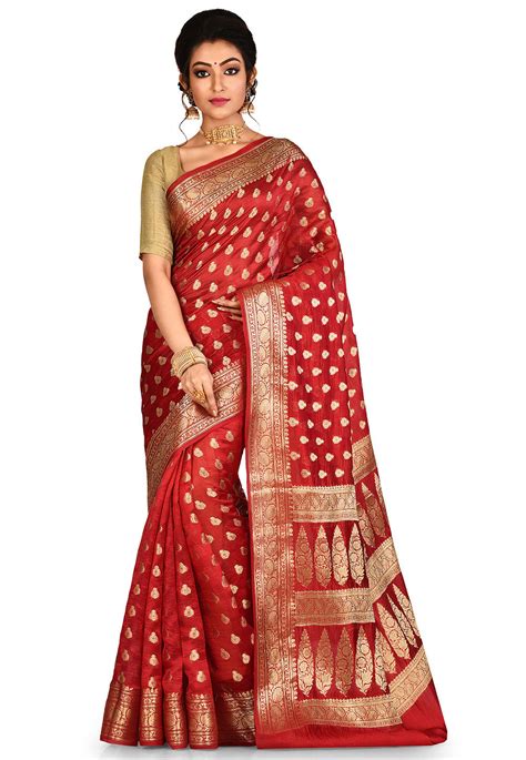 Buy Banarasi Silk Saree In Red Online Snea Utsav Fashion