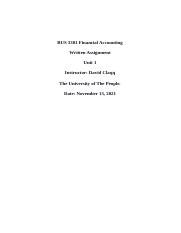 BUS 3301 Financial Accounting Written Assignment Unit 1 Docx BUS