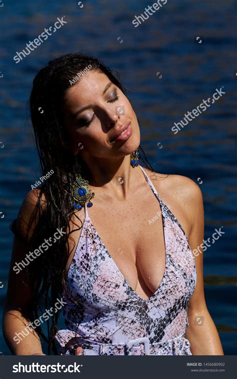 Sexy Brunette Long Hair Posing Swimsuit Stock Photo Shutterstock
