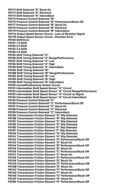 Obd Powertrain Code List P P Pdf