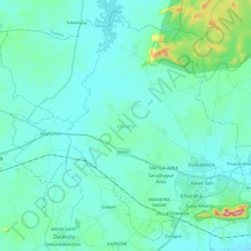 Khordha topographic map, elevation, relief