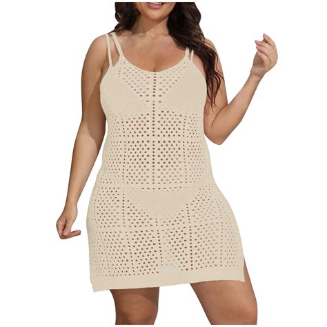 Fatyb Women S Plus Size Cover Up Swimsuit Hollow Out Crochet Coverup Sleeveless Short Bikini