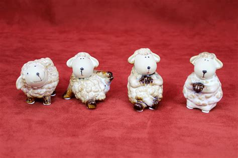 Sheep Figurines Set Hand Painted Ceramic Home Decor T For Etsy