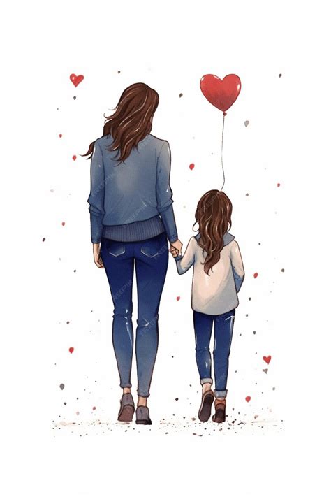 Desenho De Mãe E Filha Tumblr - Desenho de uma mãe e uma filha de mãos dadas e segurando um balão de ...