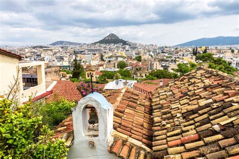 Athens View from Plaka District at Acropolis Foot, Greece Stock Photo ...