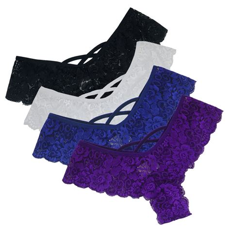 XMMSWDLA 4pc Sexy Women Lace Flowers Low Waist Underwear Panties G String Lingerie Thongs