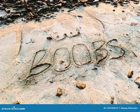 Words Written In The Sand On The Beach By A Man Stock Image Image Of