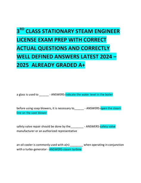 3rd Class Stationary Steam Engineer License Exam Prep: Questions and Answers | Exams Nursing