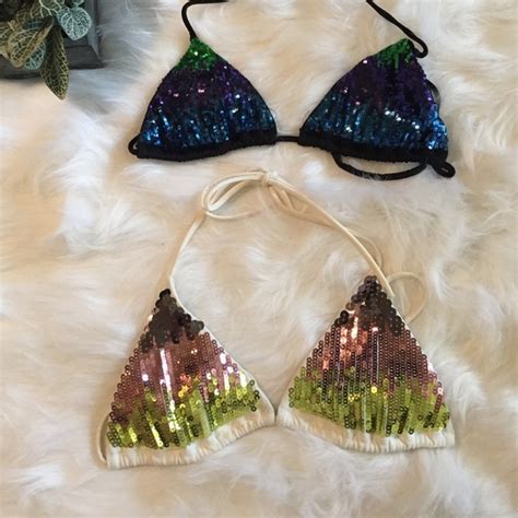 Victoria S Secret Swim Victoria Secret Triangle Sequin Bikini Top Poshmark