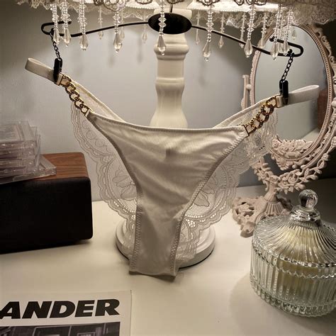 Hot Satin Lace Panels Gold Trimmed Briefs Thong For Women S Sexy Low Rise Erotic Panties