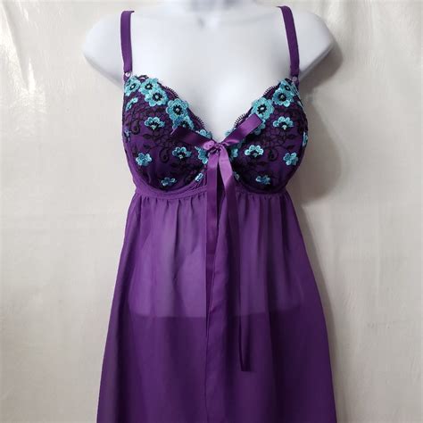 Cacique Baby Doll Lingerie Plus Gown Purple Flo Gem