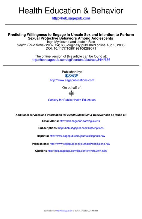 Pdf Predicting Willingness To Engage In Unsafe Sex And Intention To Perform Sexual Protective
