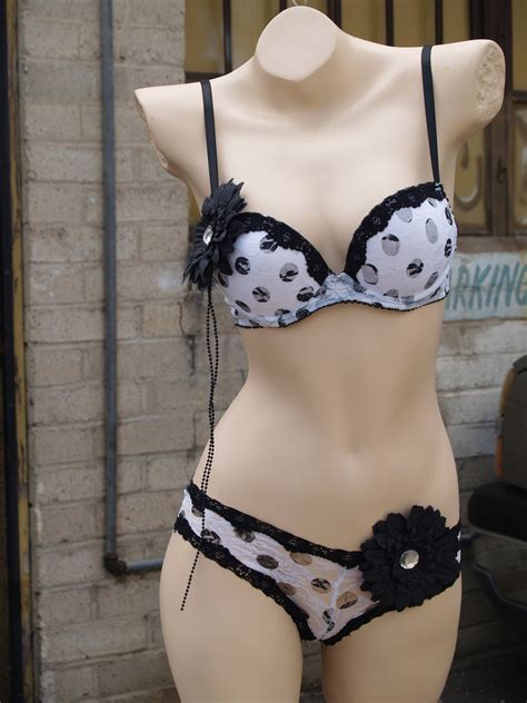 Lingerie Black Polka Dot On Bra Briefs Set Hand Etsy