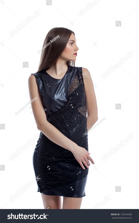 Brunette Sexy Black Dress Isolated On Stock Photo Shutterstock